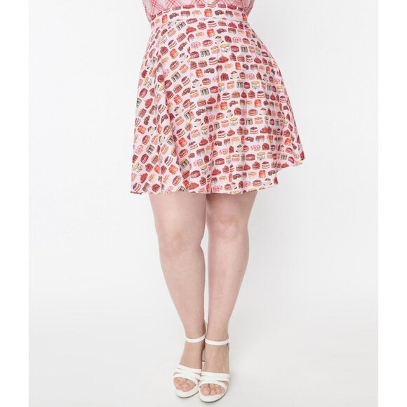 Retrolicious Modcloth Pink Let Them Eat Cake Flare Skirt Retro Novelty 3X - Picture 1 of 8